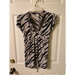 Zebra print v neck tie back top size xxl Y2K